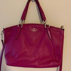 Coach pink leather satchel with strap